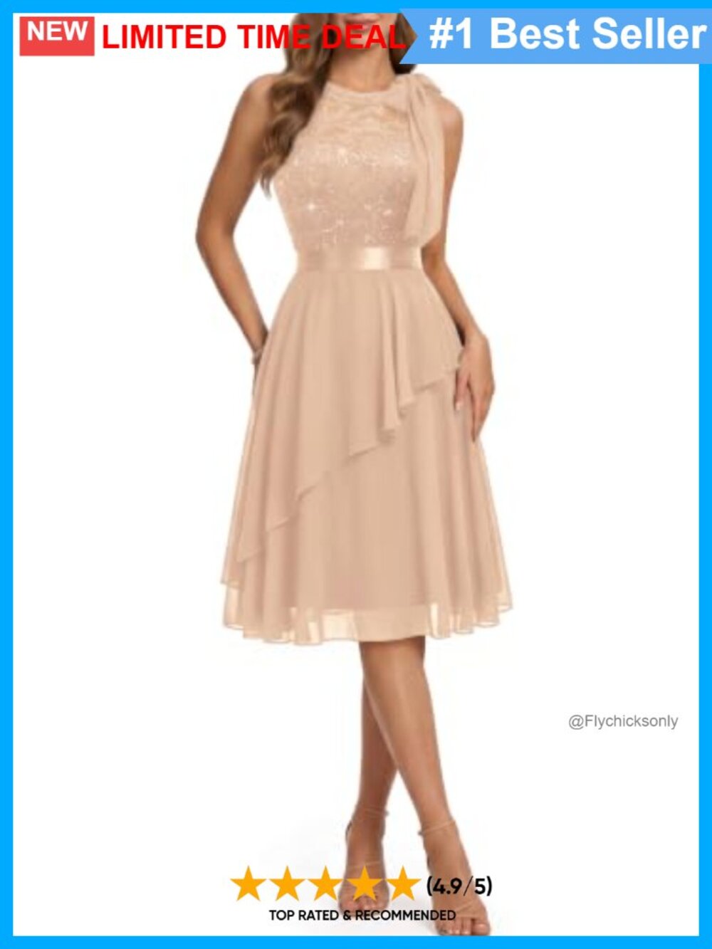 Sequin Lace Halter Keyhole Back Chiffon A-Line Party Dress Sleeveless